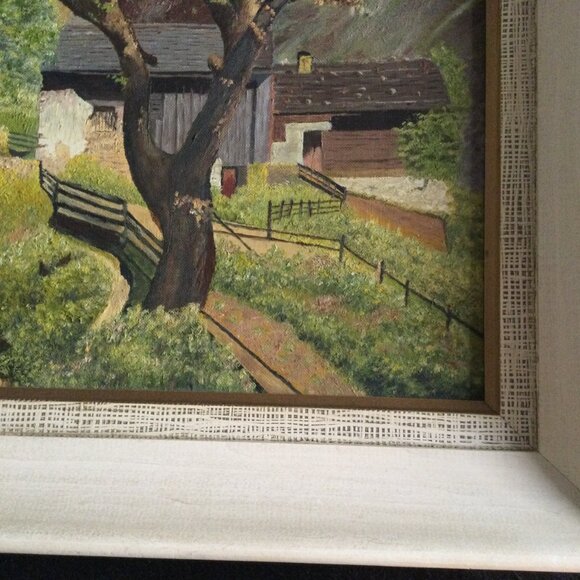 Vintage oil Painting on board old village mountain landscape wall hanging framed - Picture 5 of 12